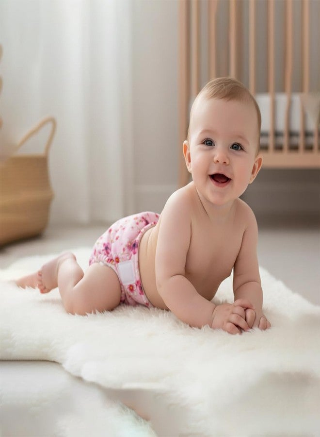 SNUGKINS Newborn Bliss Diapers for Newborn Babies (2.5-7kg) | Washable & Reusable | 1 Cloth Diaper, 1 Wet-Free Organic Cotton Prefold & 1 Booster Pad | Sakura - Image 4