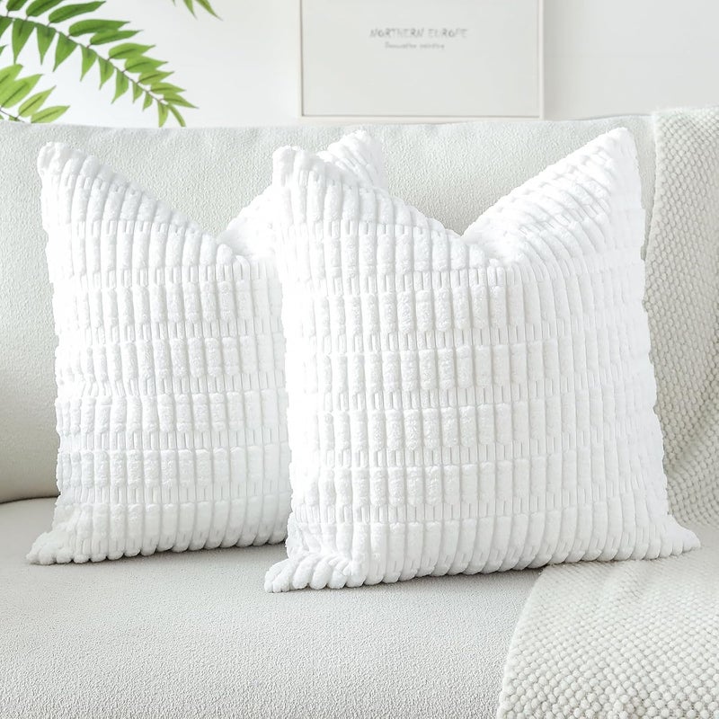 JOTOM Set of 2 Corduroy Soft Cushion Covers, Modern Cushion Covers, Decorative Sofa Cushion, Decorative Cushion Cover for Living Room, Sofa, Bedroom, Pure White, 50 x 50 cm - Image 1