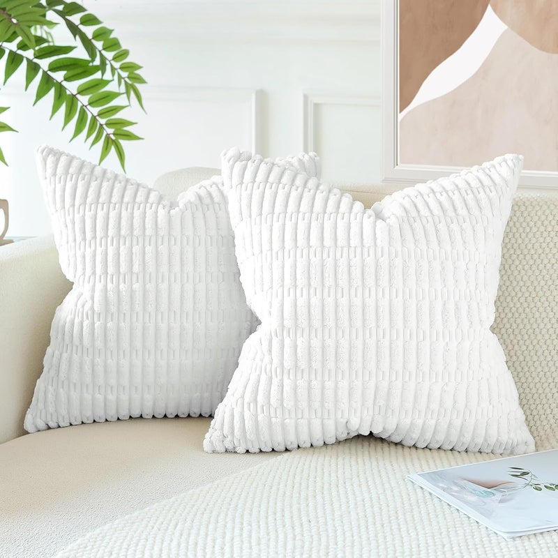 JOTOM Set of 2 Corduroy Soft Cushion Covers, Modern Cushion Covers, Decorative Sofa Cushion, Decorative Cushion Cover for Living Room, Sofa, Bedroom, Pure White, 50 x 50 cm - Image 3