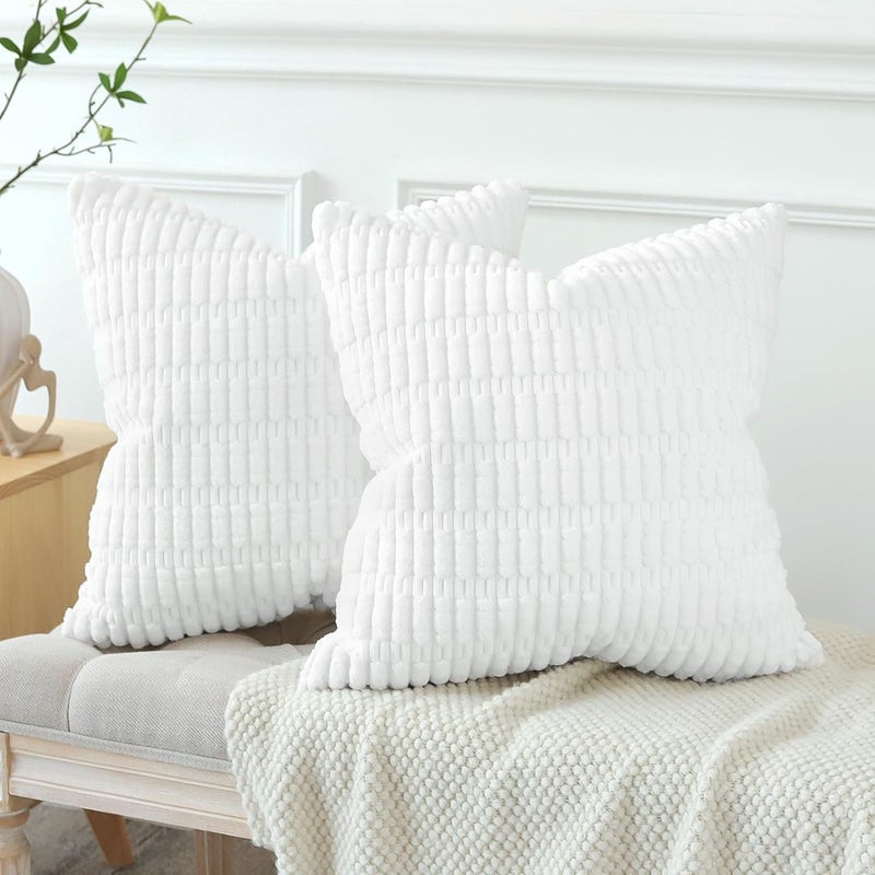 JOTOM Set of 2 Corduroy Soft Cushion Covers, Modern Cushion Covers, Decorative Sofa Cushion, Decorative Cushion Cover for Living Room, Sofa, Bedroom, Pure White, 50 x 50 cm - Image 4