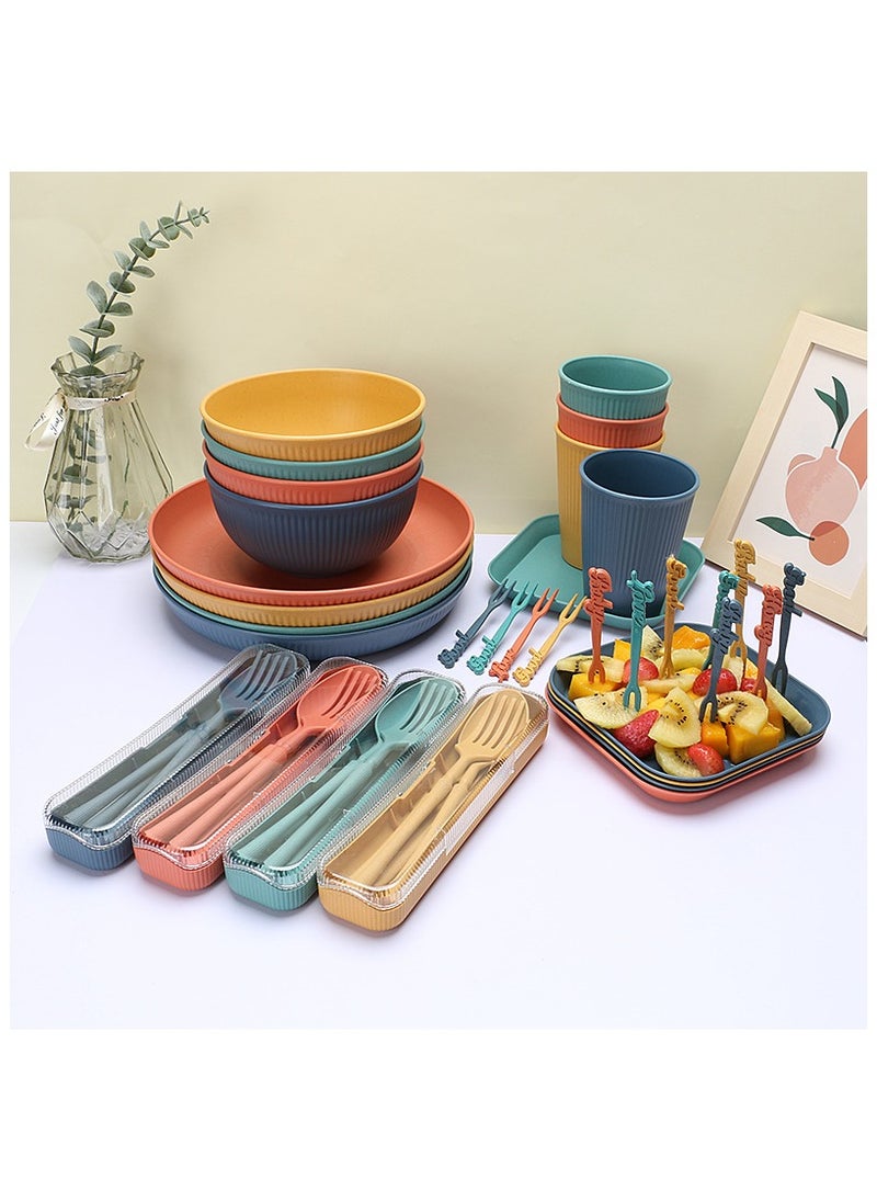 XiuWoo 48 Pcs Wheat Straw Dinnerware Set, Plastic Dinnerware Set,Reusable Dinnerware Sets for 4 People,Lightweight Bowl Plate Cup Dishware for Kitchen, Outdoor Camping, Picnic, Office  - Image 2