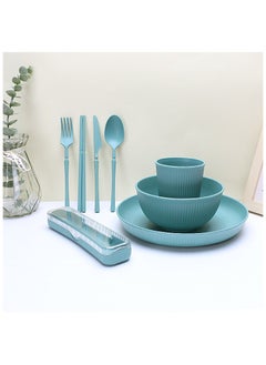 XiuWoo 48 Pcs Wheat Straw Dinnerware Set, Plastic Dinnerware Set,Reusable Dinnerware Sets for 4 People,Lightweight Bowl Plate Cup Dishware for Kitchen, Outdoor Camping, Picnic, Office  - Image 3