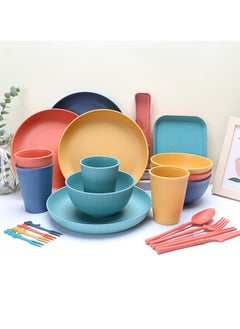 XiuWoo 48 Pcs Wheat Straw Dinnerware Set, Plastic Dinnerware Set,Reusable Dinnerware Sets for 4 People,Lightweight Bowl Plate Cup Dishware for Kitchen, Outdoor Camping, Picnic, Office  - Image 4