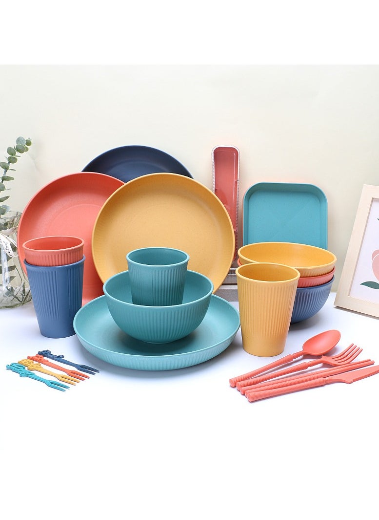 XiuWoo 48 Pcs Wheat Straw Dinnerware Set, Plastic Dinnerware Set,Reusable Dinnerware Sets for 4 People,Lightweight Bowl Plate Cup Dishware for Kitchen, Outdoor Camping, Picnic, Office  - Image 4