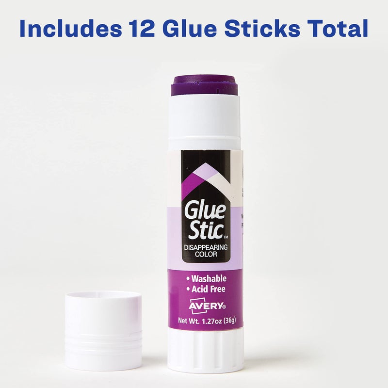 Avery Glue Stic, Disappearing Purple, Washable, Non-Toxic, 1.27oz, 6 Glue Sticks, 2-Pack, 12 Total (10222) - Image 2