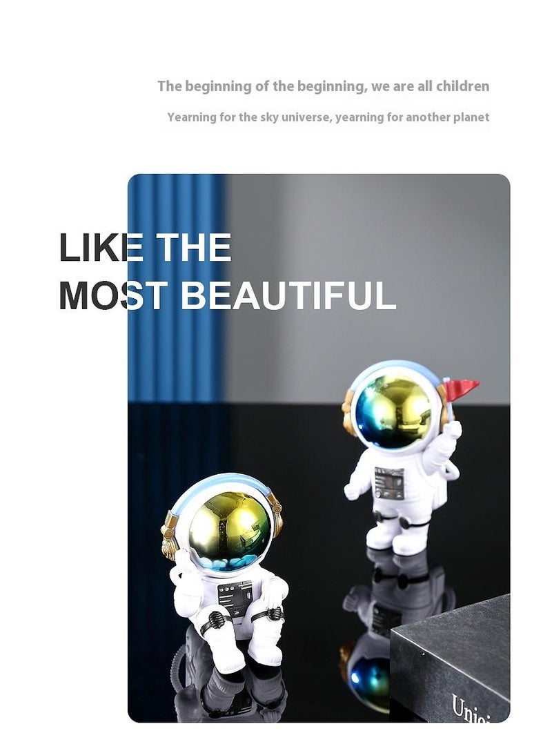 Bluejw 7-Piece Astronaut Figurine Statue Set Astronaut Figure Sculpture For Desktop And Tabletop Decor Resin Spaceman Planet Desk Ornament For Outer Space Themed Bedroom Decor Cake Toppers Decoration Model Set - Image 4