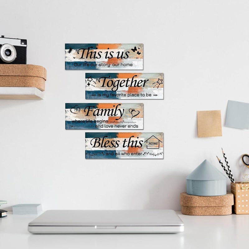 Al Raied ARS Rustic Wooden Wall Art Set - 4 Pieces Family Quotes Decor for Living Room and Bedroom - Image 3