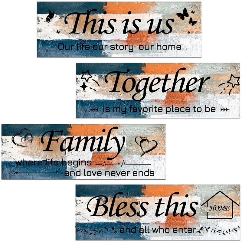 Al Raied ARS Rustic Wooden Wall Art Set - 4 Pieces Family Quotes Decor for Living Room and Bedroom - Image 1