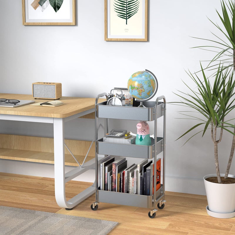MAX Houser 3-Tier Rolling Utility Cart with Caster Wheels,Easy Assembly, for Kitchen, Bathroom (Silvery-Grey) - Image 4