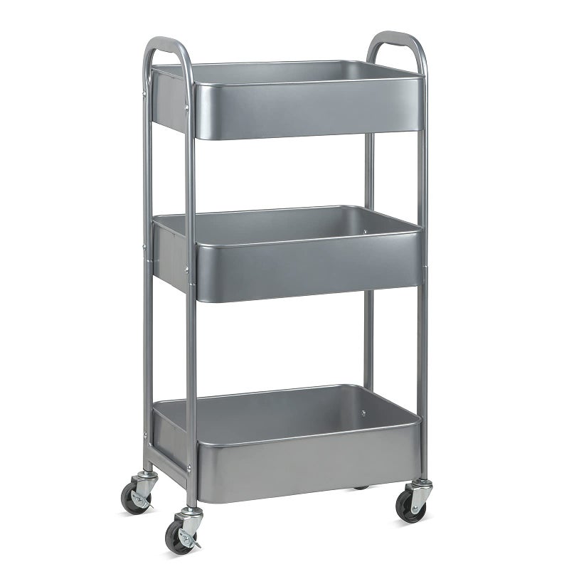 MAX Houser 3-Tier Rolling Utility Cart with Caster Wheels,Easy Assembly, for Kitchen, Bathroom (Silvery-Grey) - Image 1