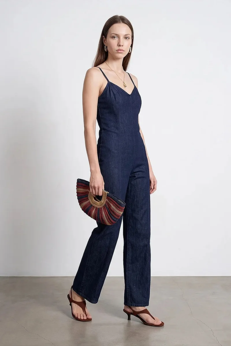 Dilvin Dark Blue Denim DILVIN Cotton Straight-Leg Jumpsuit for Women | Best Price UAE