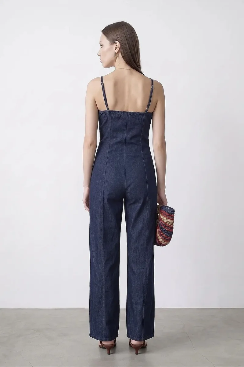 Dilvin Dark Blue Denim DILVIN Cotton Straight-Leg Jumpsuit for Women | Best Price UAE