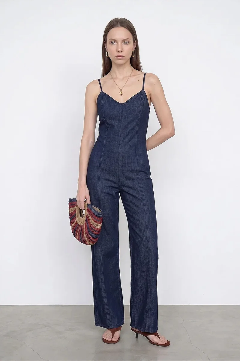 Dilvin Dark Blue Denim DILVIN Cotton Straight-Leg Jumpsuit for Women | Best Price UAE