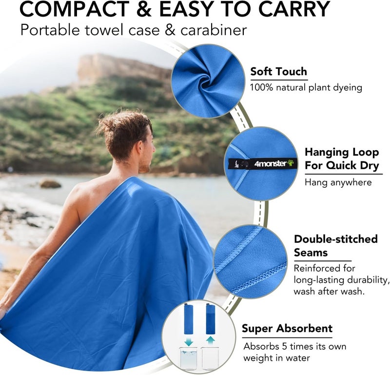 4Monster Camping Towels Super Absorbent, Fast Drying Microfiber Travel Towel, Ultra Soft Compact Gym Towel for Beach Hiking Yoga Travel Sports Backpack… - Image 3