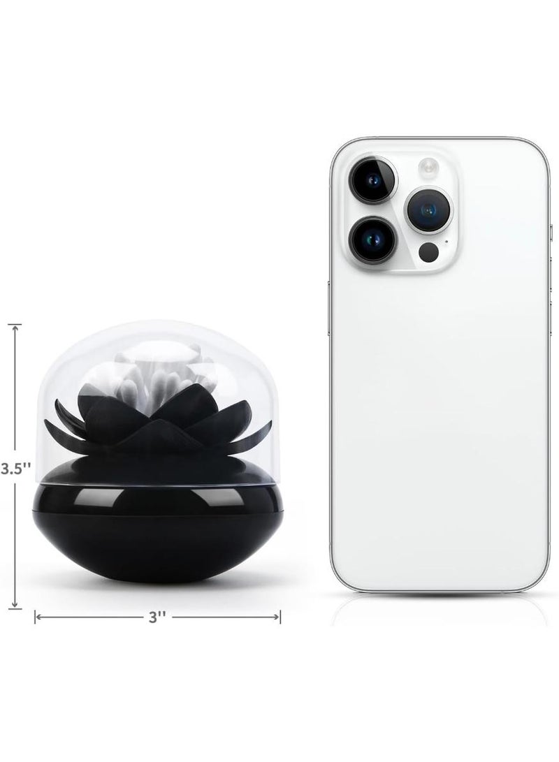 حياة كومفورت 2 قطعة حامل مسحات قطنية أنيق على شكل زهرة اللوتس، حامل مسحات قطنية صغيرة بتصميم زهرة وحامل أعواد أسنان، منظم حمام أنيق (أسود) - Image 2