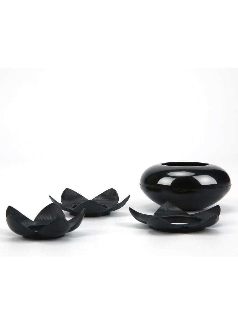 حياة كومفورت 2 قطعة حامل مسحات قطنية أنيق على شكل زهرة اللوتس، حامل مسحات قطنية صغيرة بتصميم زهرة وحامل أعواد أسنان، منظم حمام أنيق (أسود) - Image 3