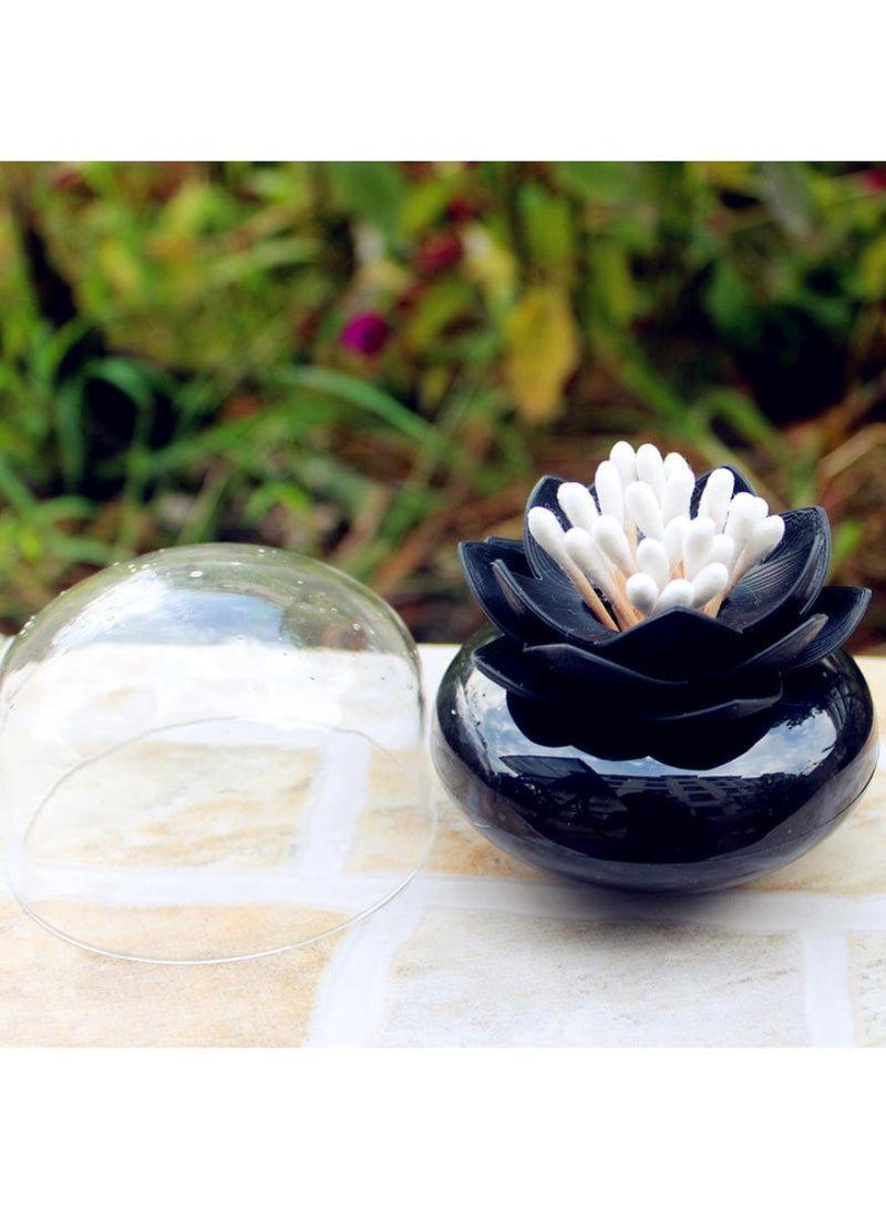 حياة كومفورت 2 قطعة حامل مسحات قطنية أنيق على شكل زهرة اللوتس، حامل مسحات قطنية صغيرة بتصميم زهرة وحامل أعواد أسنان، منظم حمام أنيق (أسود) - Image 5