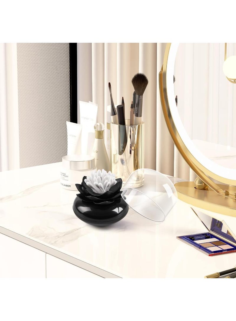 حياة كومفورت 2 قطعة حامل مسحات قطنية أنيق على شكل زهرة اللوتس، حامل مسحات قطنية صغيرة بتصميم زهرة وحامل أعواد أسنان، منظم حمام أنيق (أسود) - Image 4