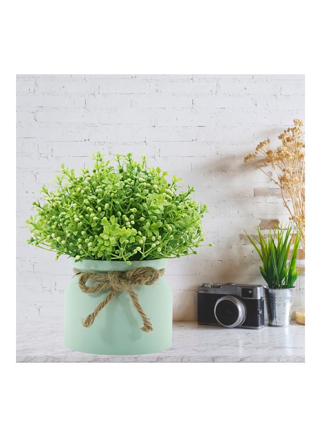 Beauenty Decorative Simulation Artificial Flower Plant with Vase Green 