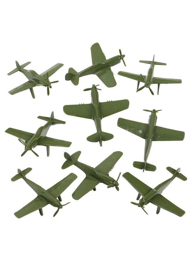 Tim Mee Toy TimMee WW2 Fighter Ace Planes - OD Green 9pc Plastic Army Men Airplanes USA Made  - Image 1