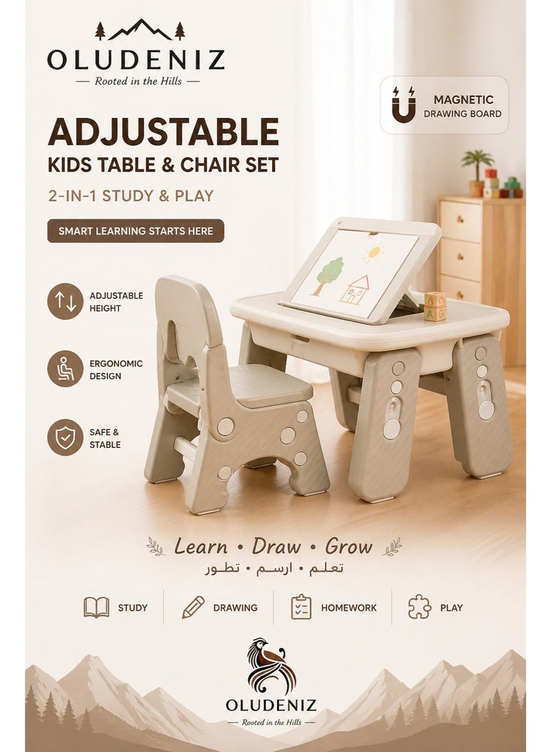 OLUDENIZ Adjustable Kids Study Desk & Chair Set – 2-in-1 Ergonomic Design with Magnetic Drawing Board, Storage Compartments & Large Surface (79×50×77 cm) - Image 3