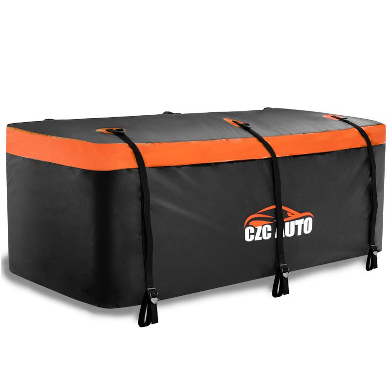 CZC AUTO Hitch Cargo Carrier Bag 20 cu ft WaterproofRainproofWeatherproof Cargo Traveling Bag for Car Truck SUV Vans Hitch Tray and Hitch Basket Safe Steady Durable Soft BlackOrange