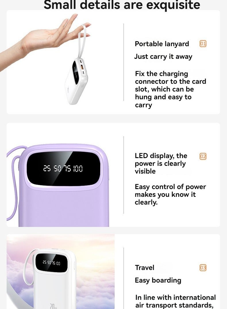 New Digital Display Large Capacity 20000 Mah Power Bank With Built-in Charging Cable Mini Power Bank (Black)  - Image 3