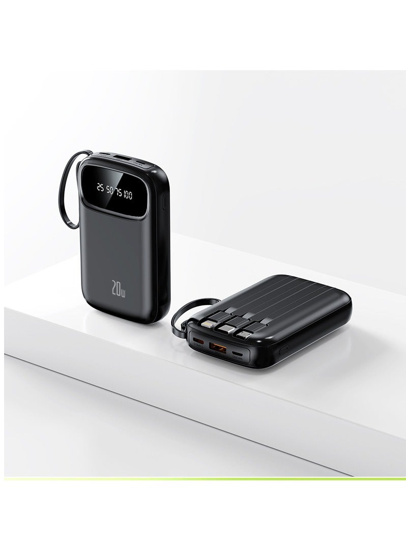 New Digital Display Large Capacity 20000 Mah Power Bank With Built-in Charging Cable Mini Power Bank (Black)  - Image 2
