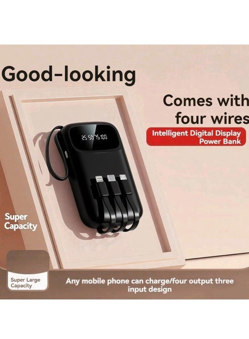New Digital Display Large Capacity 20000 Mah Power Bank With Built-in Charging Cable Mini Power Bank (Black)  - Image 1