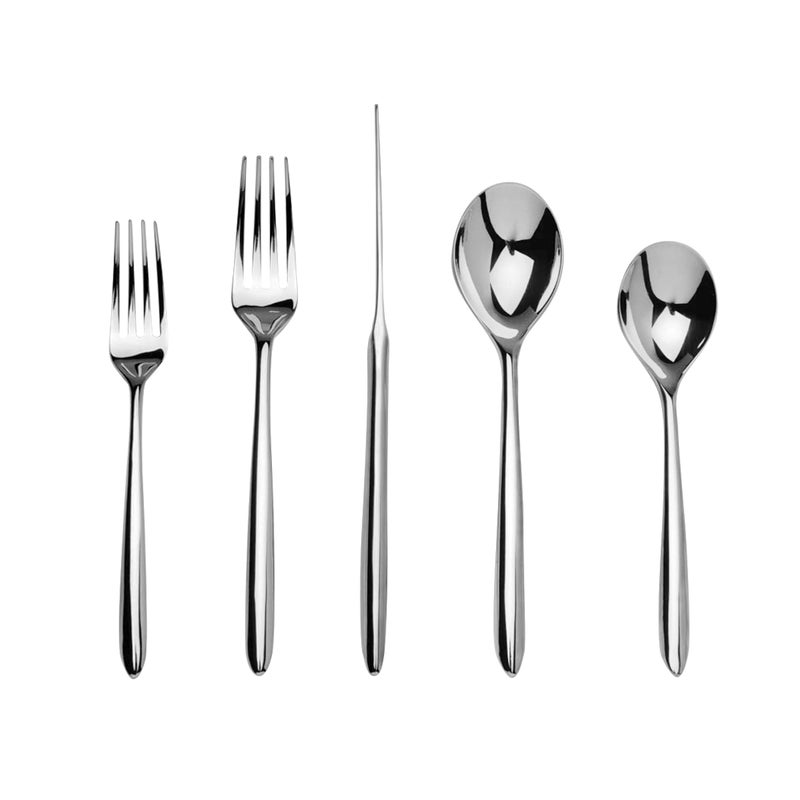Nambe NambÃ© Dune 5-Piece Place Setting - 18/10 Stainless Steel Flatware Set with Elegant Knife, Forks & Spoons for Everyday Dining - Modern & Cutlery Silverware Set & Tableware, Dishwasher Safe - Image 1