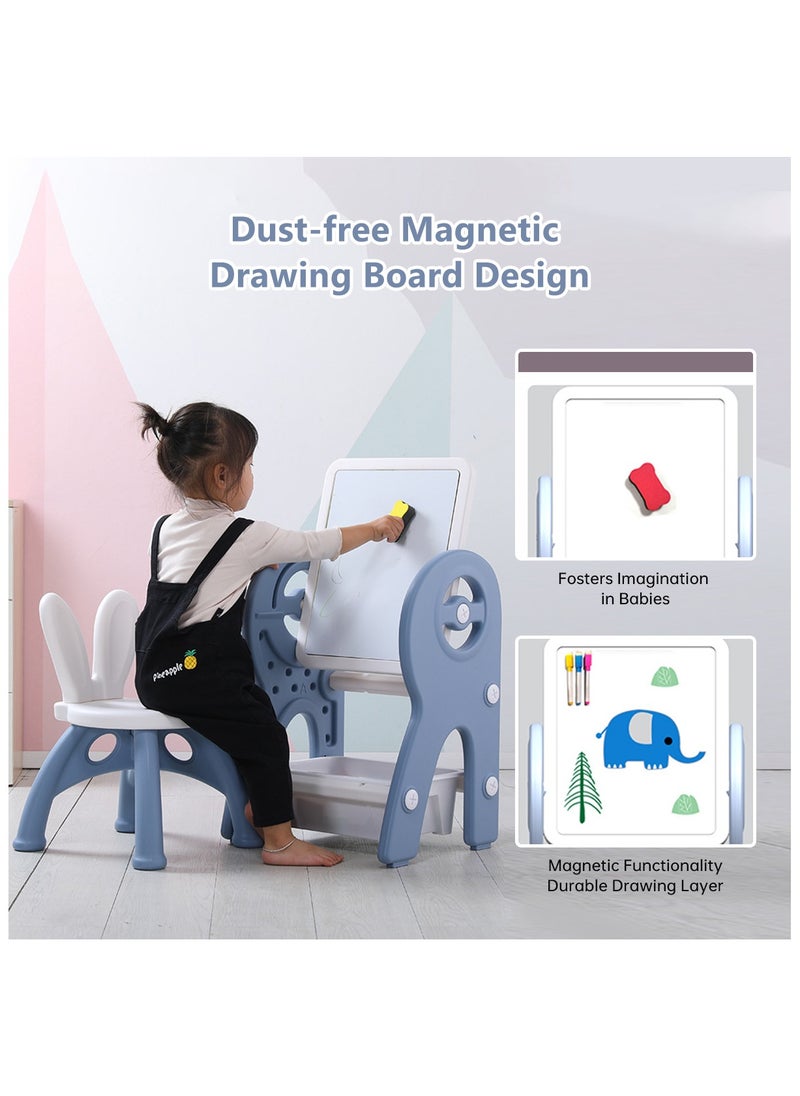 2 in 1 Kids Activity Table and Chair Set with Building Block Table,  Erasable Magnetic Graffiti Drawing Board, 360° Rotatable with Storage Box, 40*33*70cm