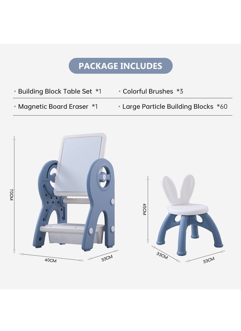 2 in 1 Kids Activity Table and Chair Set with Building Block Table,  Erasable Magnetic Graffiti Drawing Board, 360° Rotatable with Storage Box, 40*33*70cm