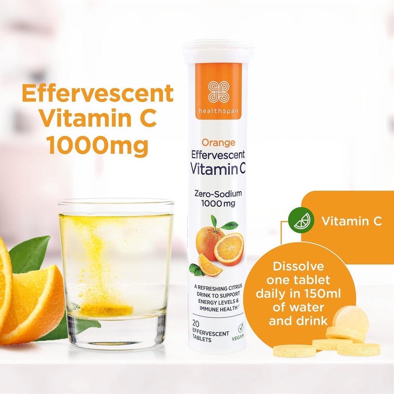 Healthspan Orange Effervescent Vitamin C 1000mg 40 Tablets Supports Immune Nervous Systems Maintain Good Energy Levels ZeroSodium to Help Maintain Normal Blood Pressure Vegan - Image 4