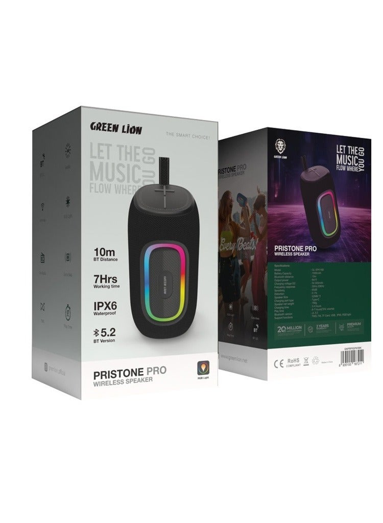 GREEN LION Pristone Pro Wireless Speaker / Dual 8W Output / 1500mAh Battery / Extra Bass / Bluetooth 5.2 / IPX6 Waterproof / RGB Lighting and 6-7 Hour Playtime for Immersive Audio Anywhere - Black - Image 2