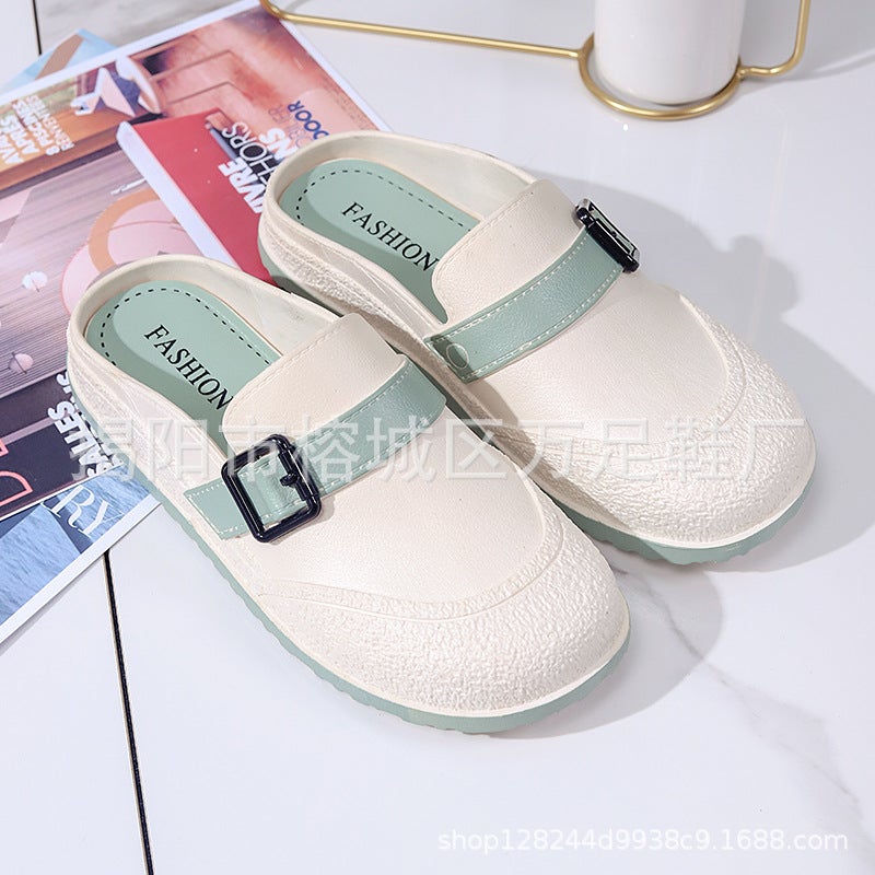 صنادل مغلقة للنساء بأزرار، أحذية نسائية عصرية، نصف slippers خريف جديدة للفتيات، أحذية مسطحة عادية، سهلة الارتداء - Image 3