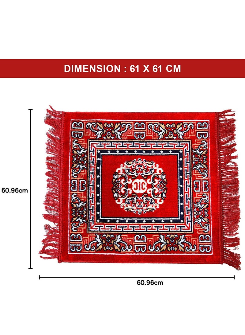 Kuber Industries Traditional Carpet/Pooja Mat|Square Shape & Soft Velvet Material|Maditation Prayer Rectangular Mat|Size 60 X 60 Cm (Red) - Image 2
