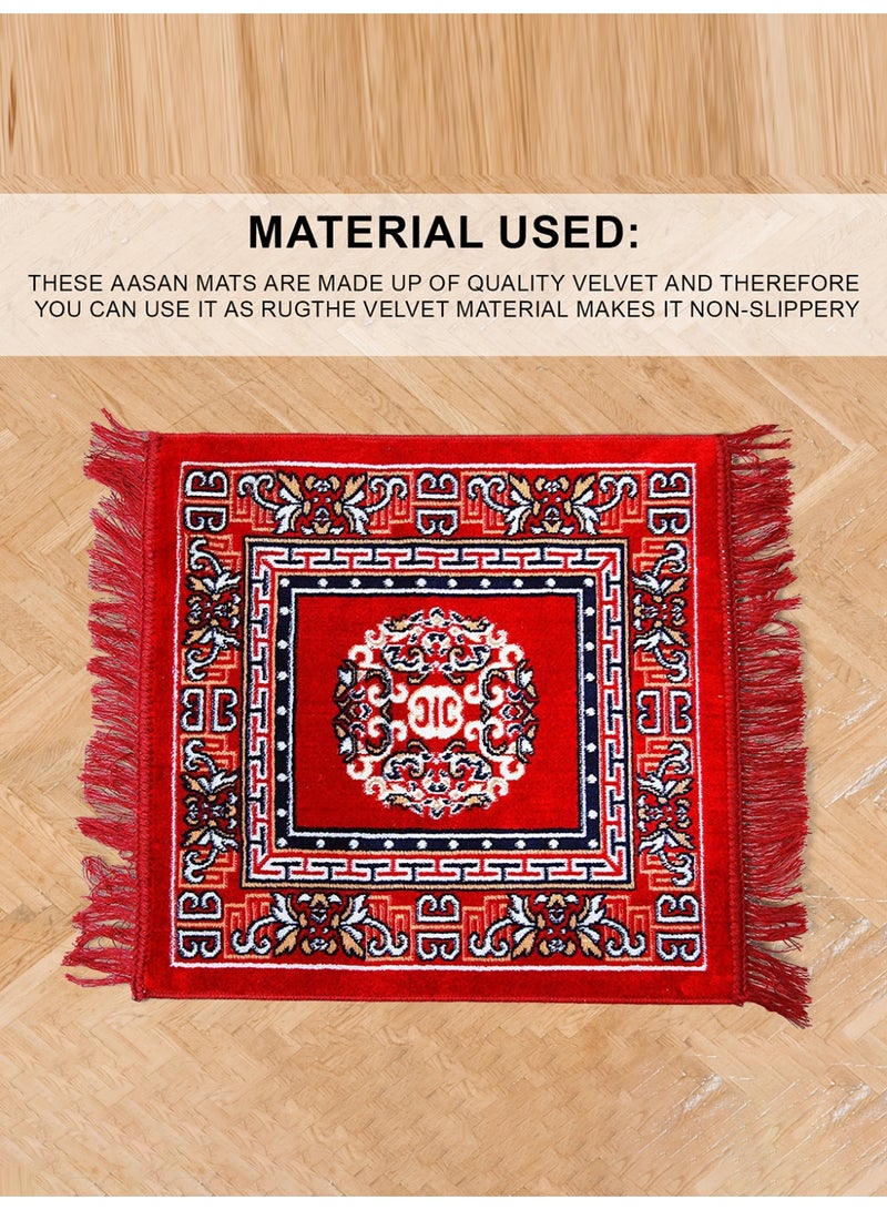 Kuber Industries Traditional Carpet/Pooja Mat|Square Shape & Soft Velvet Material|Maditation Prayer Rectangular Mat|Size 60 X 60 Cm (Red) - Image 4