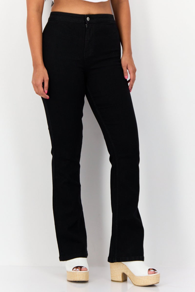 Don't Call Me Jennyfer Women Regular Fit Plain Stretchable Flare Jeans, Black - Image 1