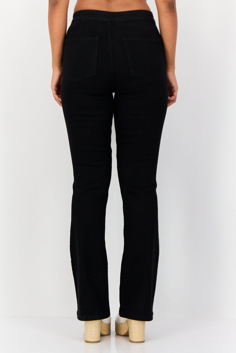 Don't Call Me Jennyfer Women Regular Fit Plain Stretchable Flare Jeans, Black - Image 4