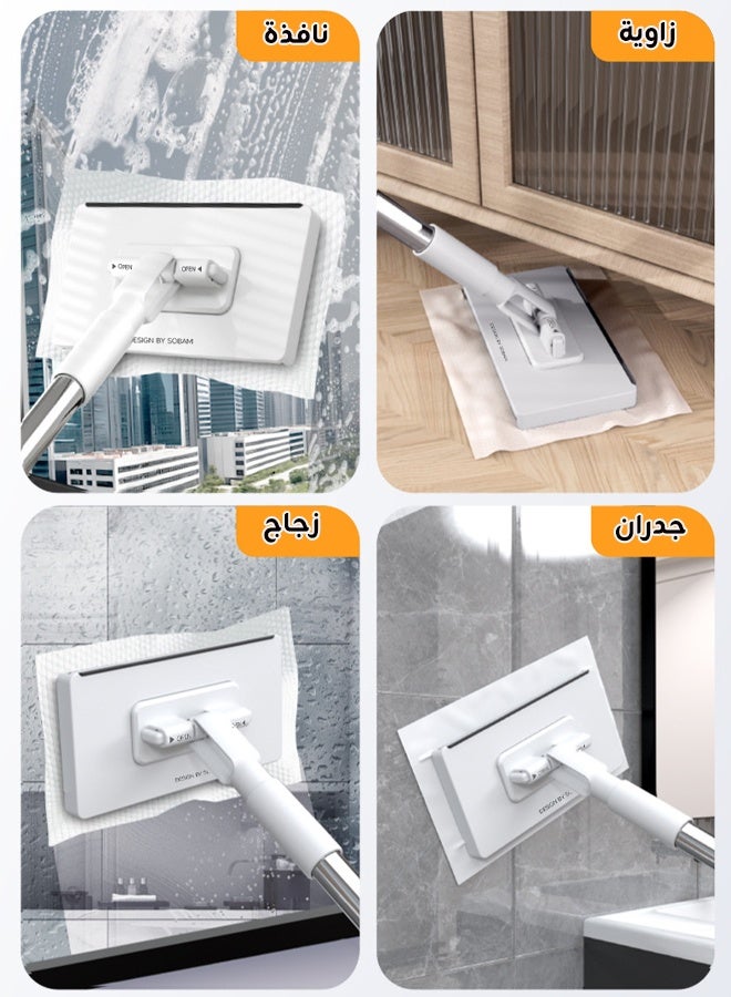 Riolio One-Press No-Touch Flat Mop | Fits 99% Face Towels/Cloths | Strong Mechanical Clamp | Press-to-Release & Toss | For Windows/Glass/Walls/High Cabinets | Includes 6 Packs of Face Towels - Image 4