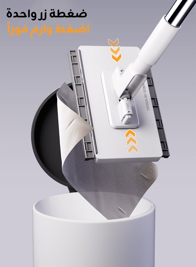 Riolio One-Press No-Touch Flat Mop | Fits 99% Face Towels/Cloths | Strong Mechanical Clamp | Press-to-Release & Toss | For Windows/Glass/Walls/High Cabinets | Includes 6 Packs of Face Towels - Image 3