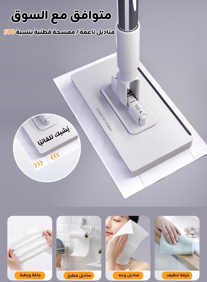 Riolio One-Press No-Touch Flat Mop | Fits 99% Face Towels/Cloths | Strong Mechanical Clamp | Press-to-Release & Toss | For Windows/Glass/Walls/High Cabinets | Includes 6 Packs of Face Towels - Image 5