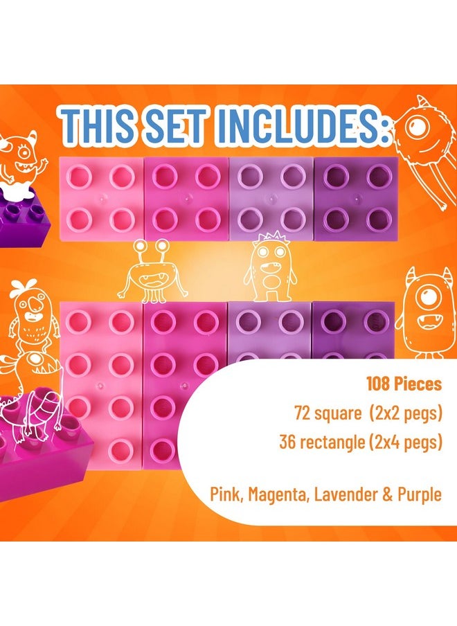 Strictly Briks Strictly Briks Compatible with Lego Duplo Toy Large Building Blocks for Kids and Toddlers, Big Bricks Gift Set for Ages 3 and Up, Pink, Magenta, Lavender and Purple, 108 Pieces  - Image 3