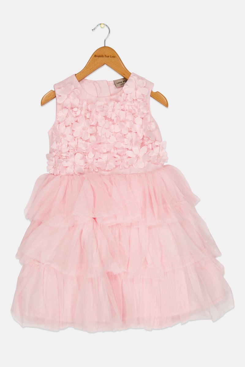 Lunamoon Toddlers Girl Textured Party Dress, Pink - Image 1