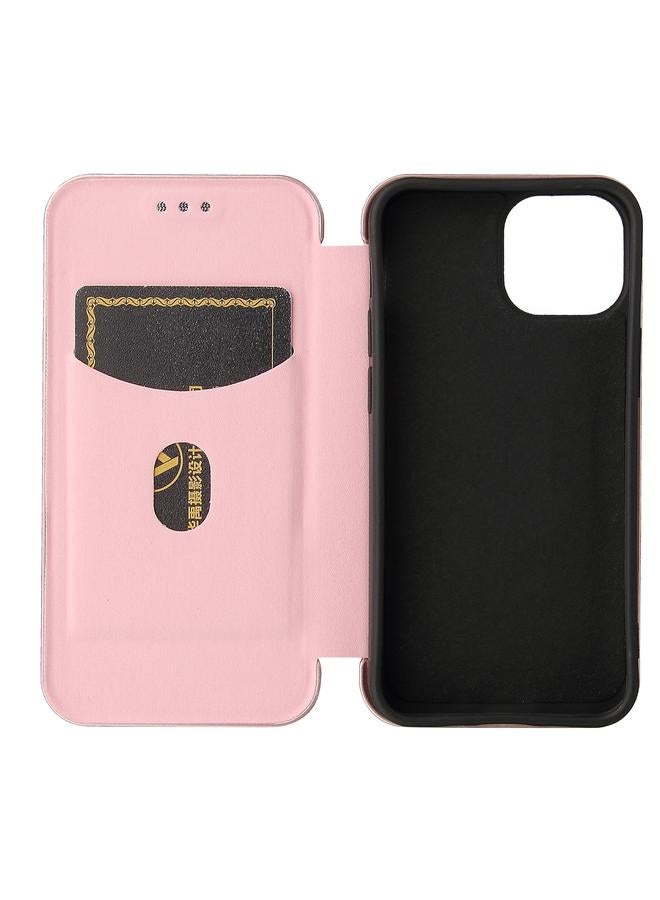 زبون جراب لهاتف iPhone 13 mini مصنوع من ألياف الكربون مع قلاب أفقي من مادة TPU + PC + جلد PU مع فتحة للبطاقات - Image 4