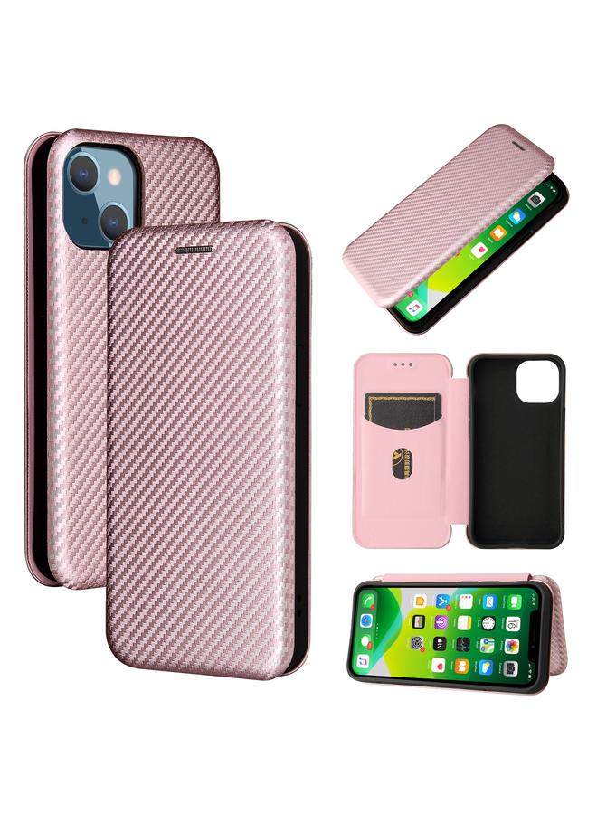 زبون جراب لهاتف iPhone 13 mini مصنوع من ألياف الكربون مع قلاب أفقي من مادة TPU + PC + جلد PU مع فتحة للبطاقات - Image 1