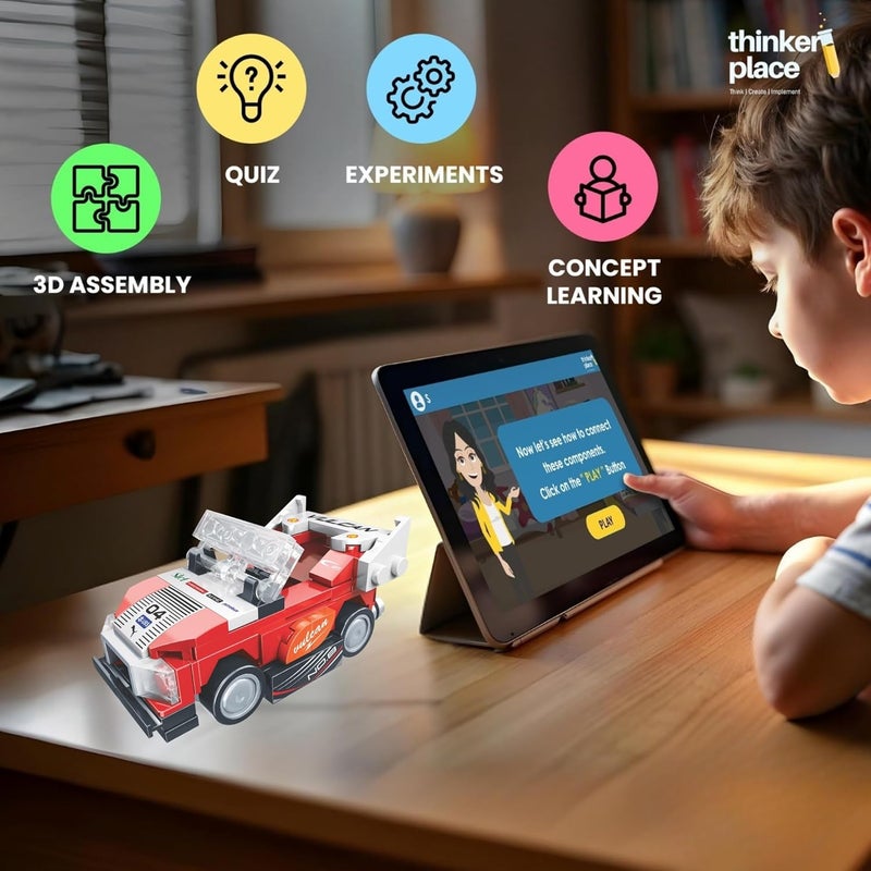 ThinkerPlace 8-in-1 Speed Racing Cars Vulcan (99 Pieces) | Learn About Electric Vehicles | Building Block Set for Kids Age 6+ | STEM Educational Toy | Build, Collect & Create Big-Size Racing Car - Image 3