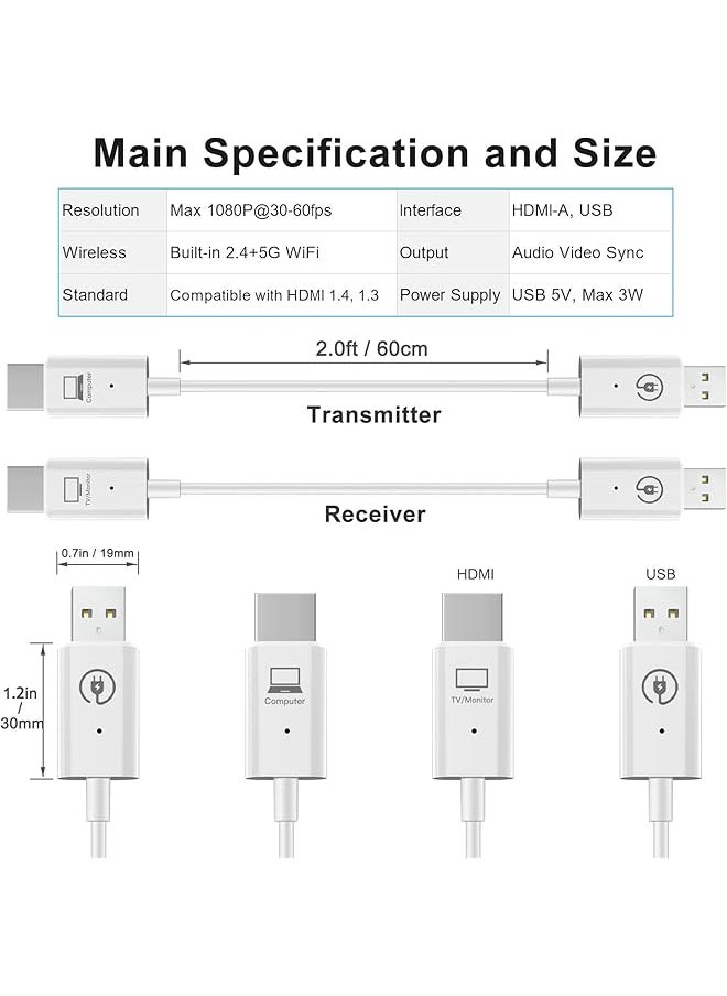 erorex - Wireless Hdmi Transmitter And Receiver Plug And Play Portable 2.4G 5Ghz 1080P Wireless Hdmi Extender Video Audio Projection For Desktop Pc Tv Box Ps4 5 To Tv Projector Monitor - Image 1