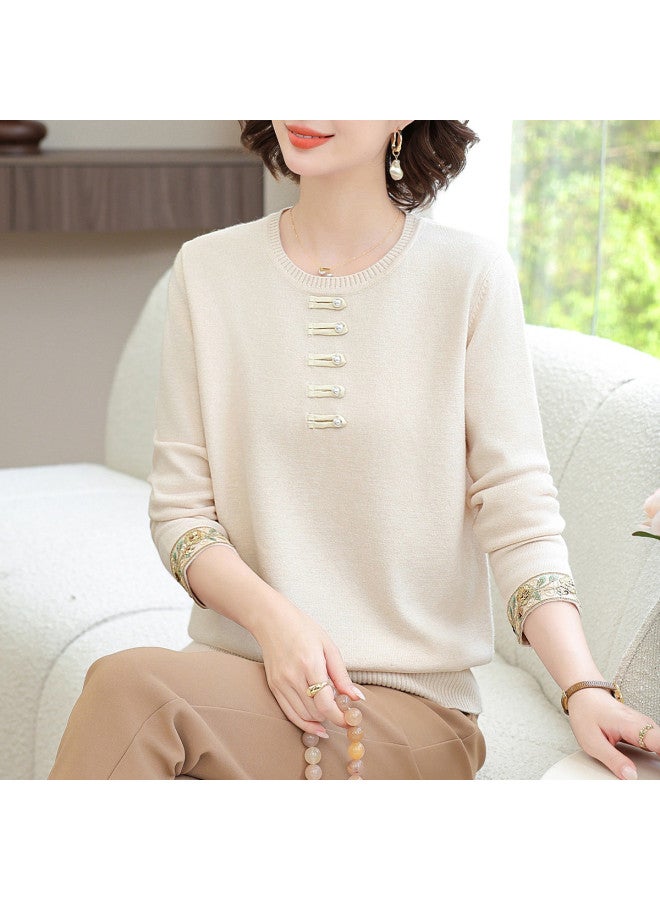 Tucano Autumn Round Neck Long Sleeve Knitted Top With Design-Forward Frog Closure For Women - Image 2