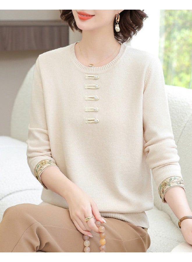 Tucano Autumn Round Neck Long Sleeve Knitted Top With Design-Forward Frog Closure For Women - Image 1